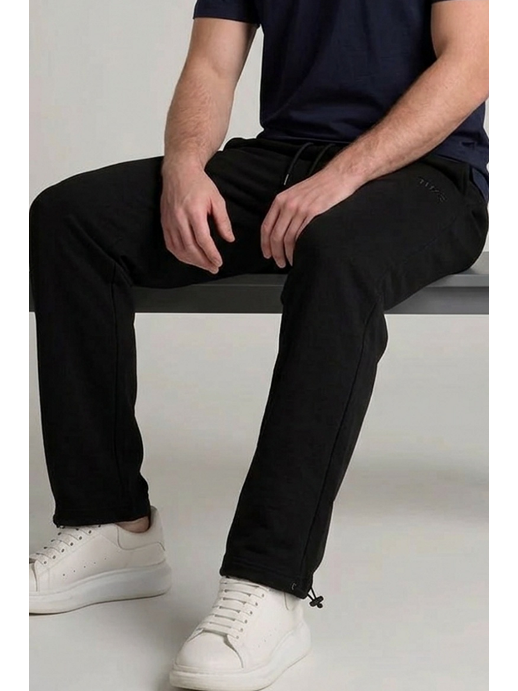 Erkek Trend Baskılı Beli Lastikli Siyah Baggy Eşofman Altı-5