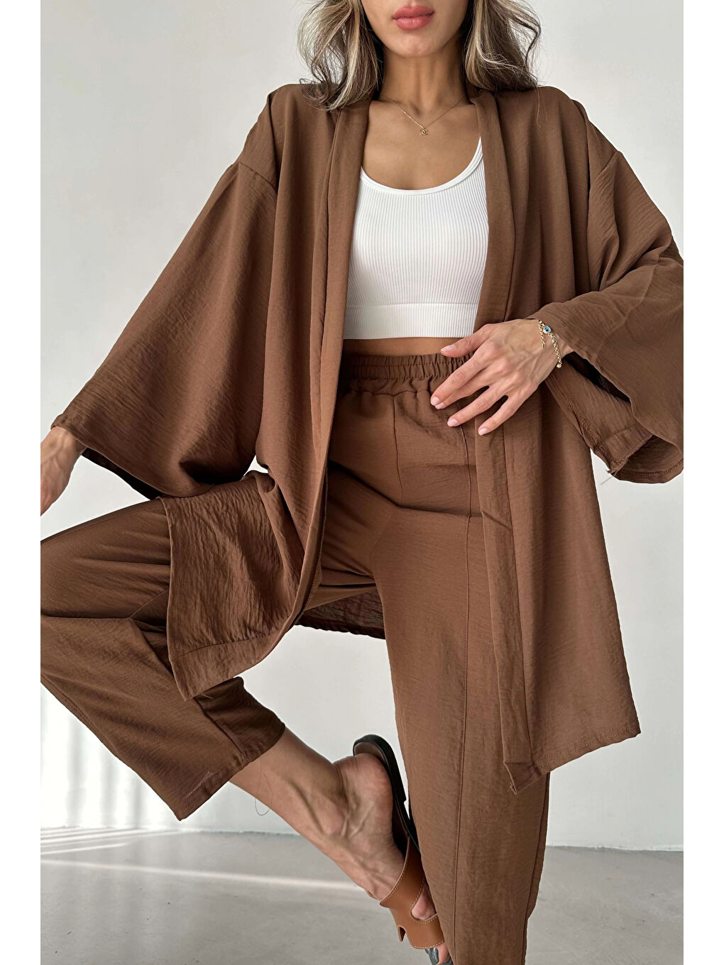 Kahverengi Kadın Kahve Kimono Takım 1018-0075