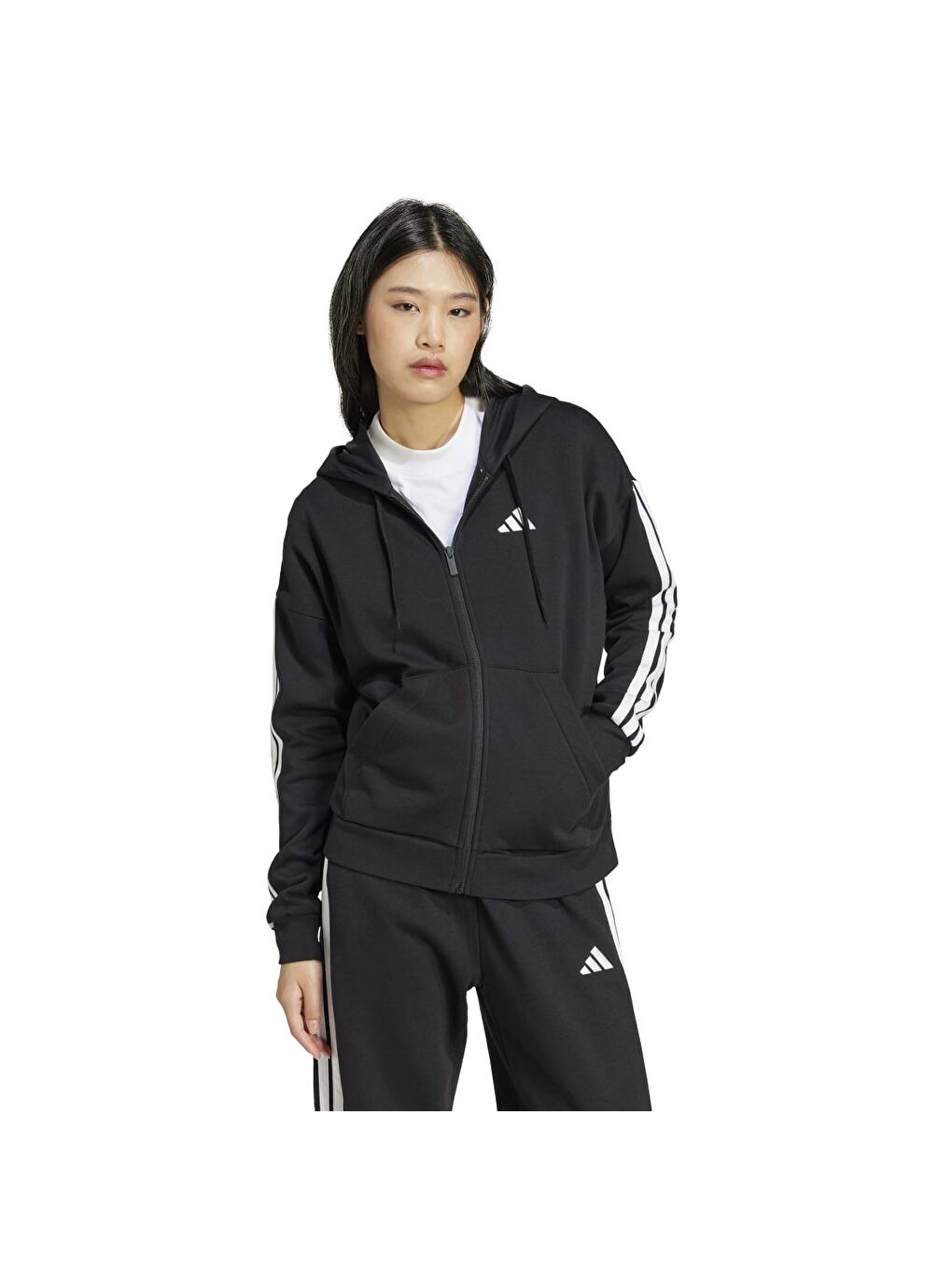 Karışık 3 Stripes Fleece Kadın Kapüşonlu Ceket-2