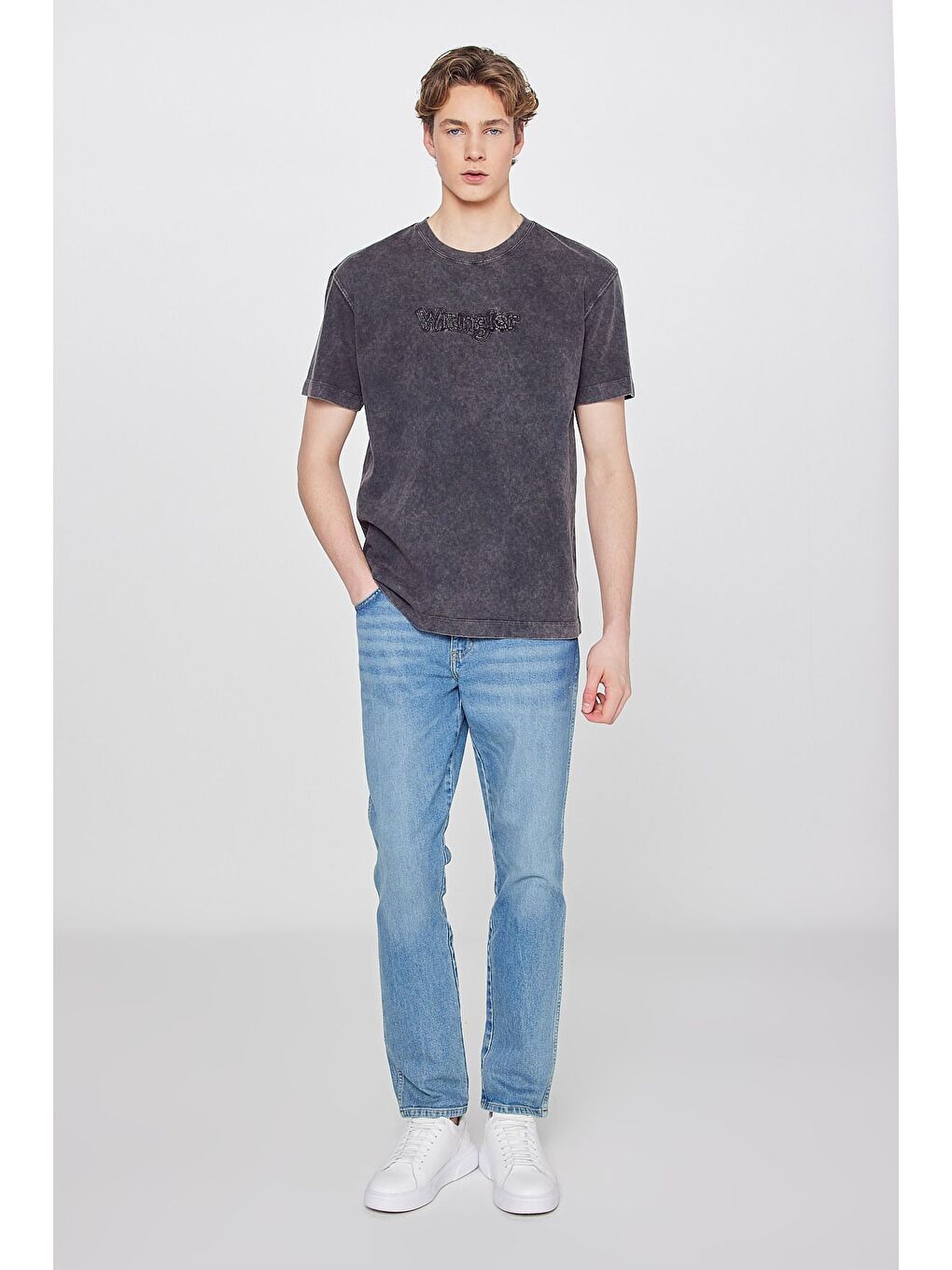 Siyah Baskılı Bisiklet Yaka Tişört-2