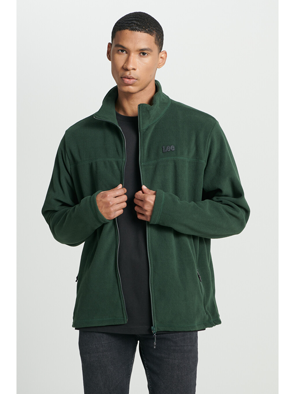 Regular Fit Normal Kesim Dik Yaka Fermuarlı Yeşil Polar Ceket-1