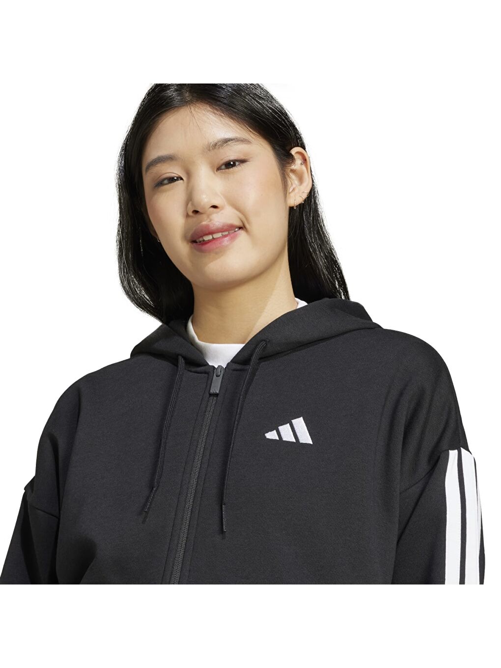 Karışık 3 Stripes Fleece Kadın Kapüşonlu Ceket-3