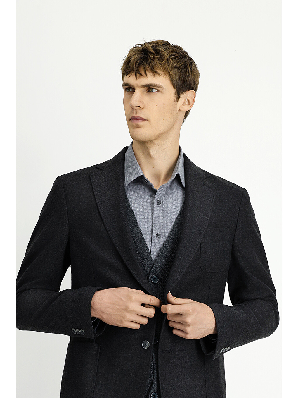 Antrasit Muscle Fit Elastanlı Spor Blazer Ceket-2