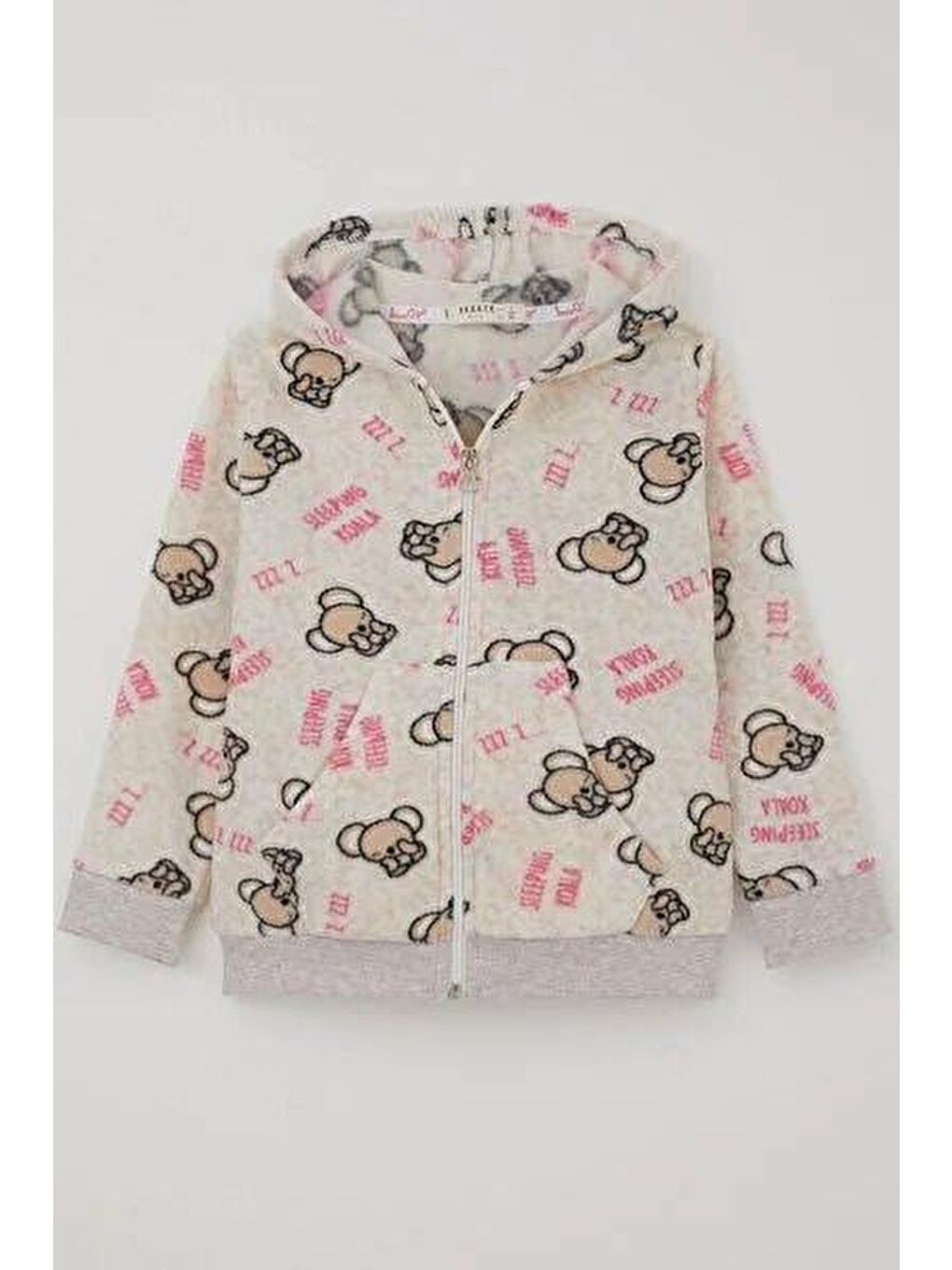 Karışık Kız Bebek Ayıcık Desenli Kapüşonlu Polar Ceket – Fermuarlı, Yumuşak Dokulu-1