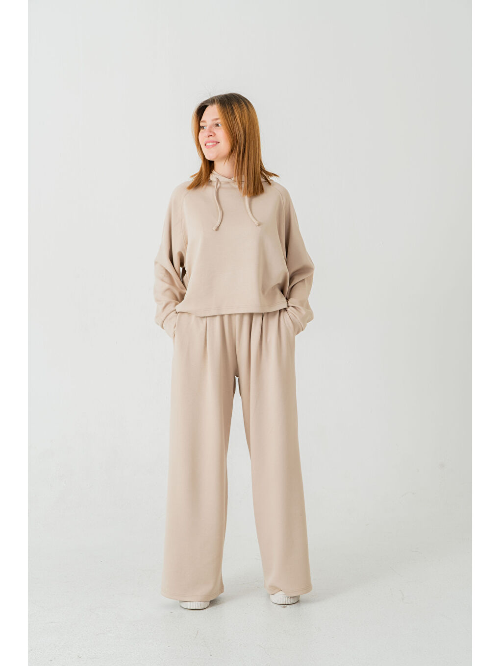 Bej Kapüşonlu Kadın Sweat Takım-2