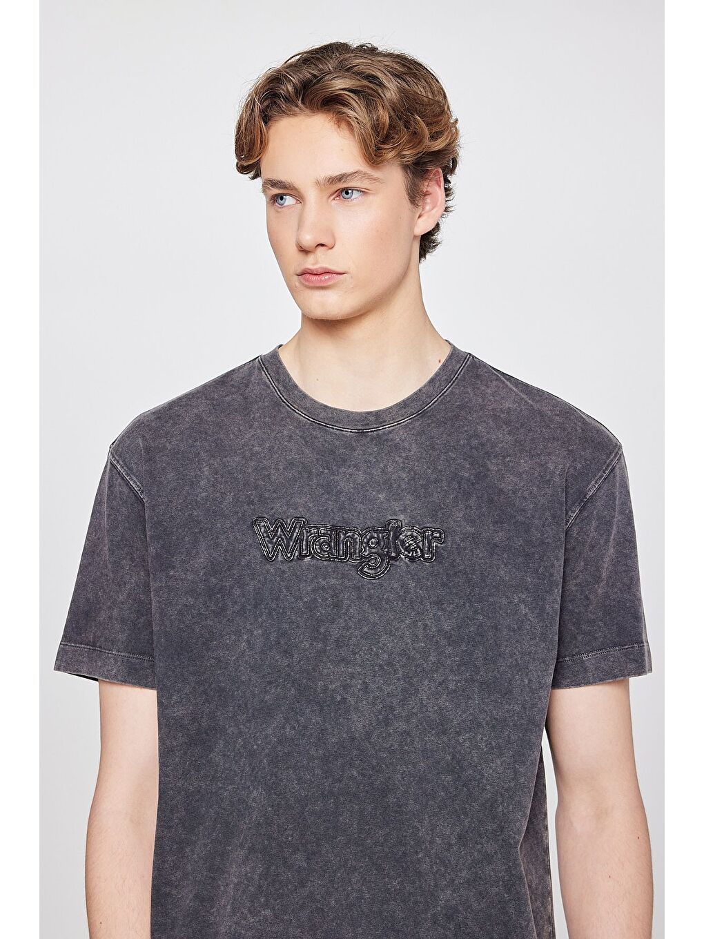 Siyah Baskılı Bisiklet Yaka Tişört-3