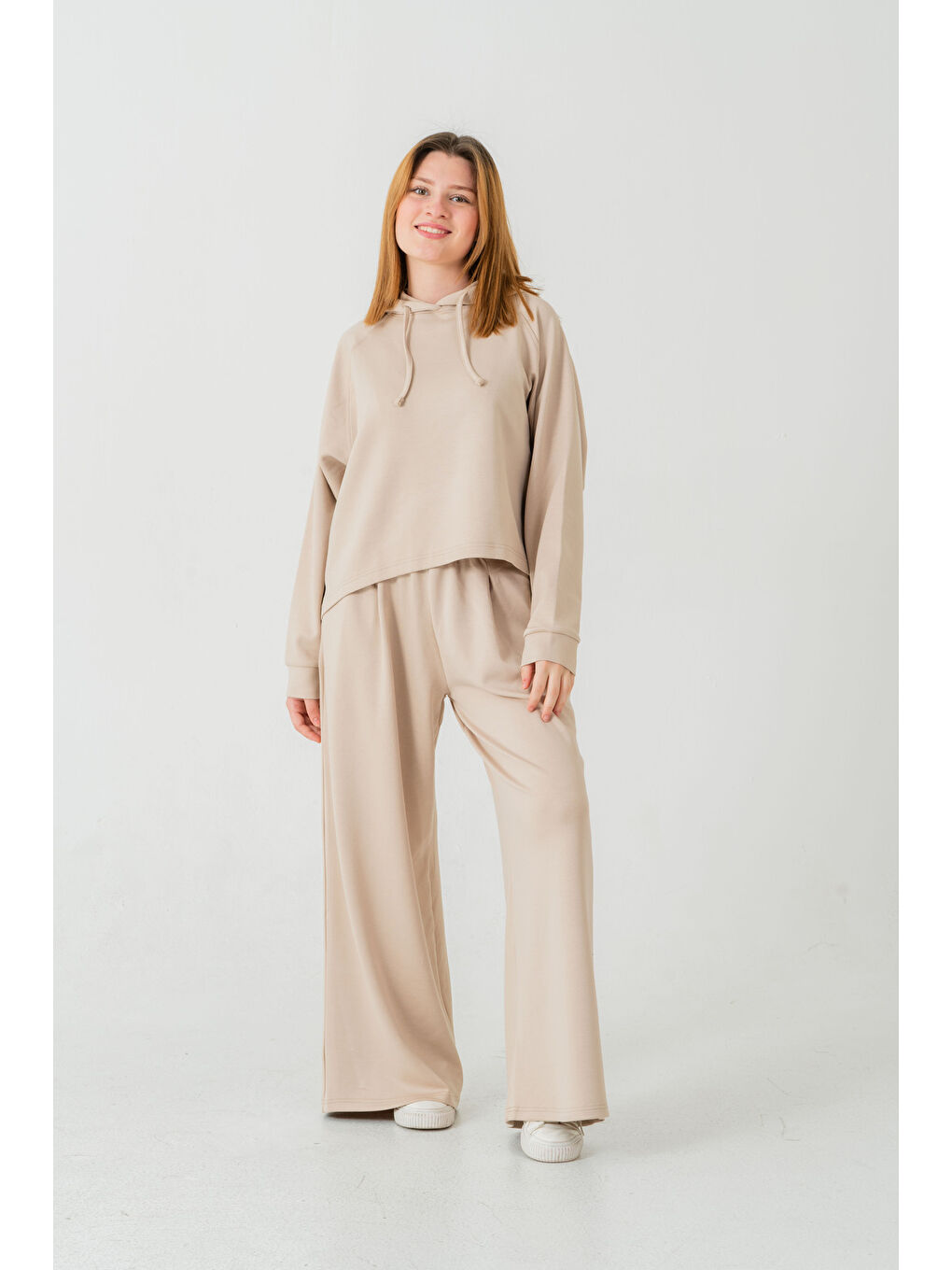 Bej Kapüşonlu Kadın Sweat Takım-3