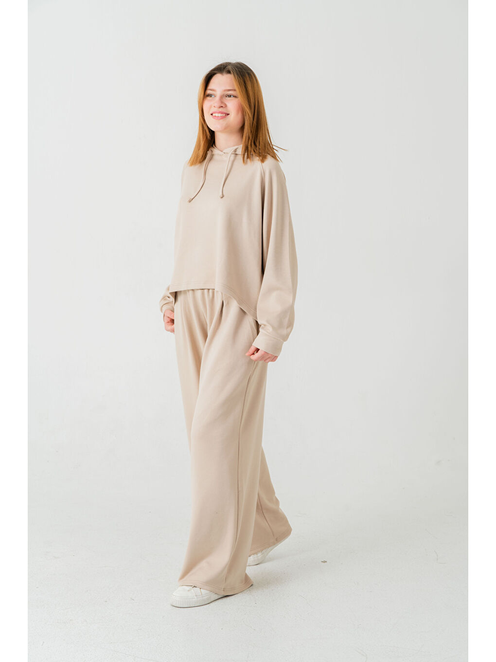 Bej Kapüşonlu Kadın Sweat Takım-4