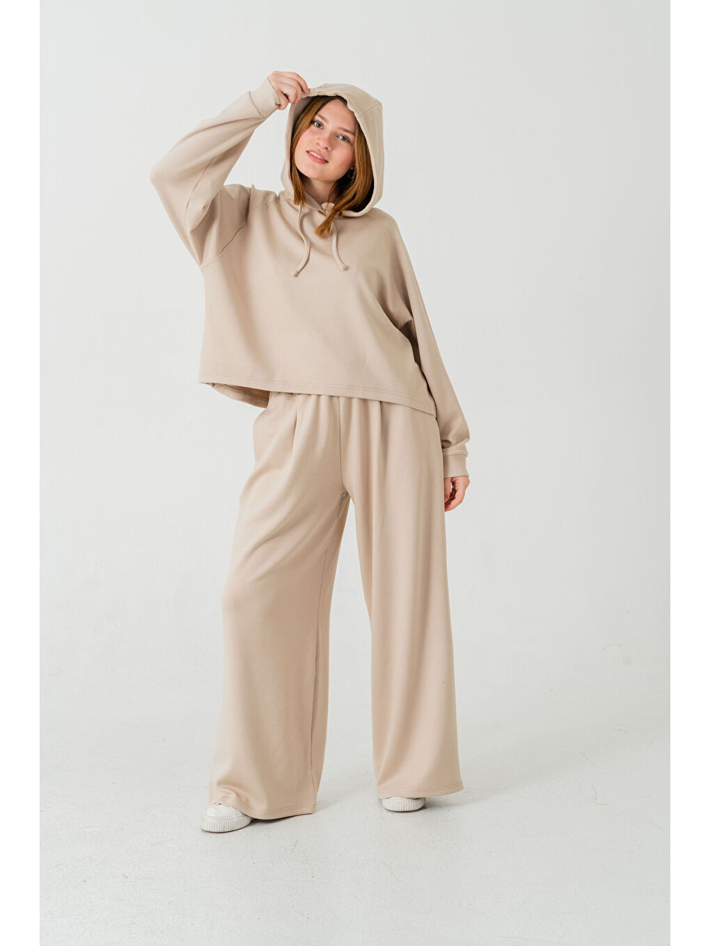 Bej Kapüşonlu Kadın Sweat Takım-5