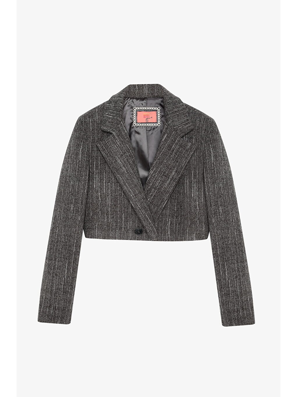Kruvaze Yaka Kaşe Crop Blazer Ceket Antrasit