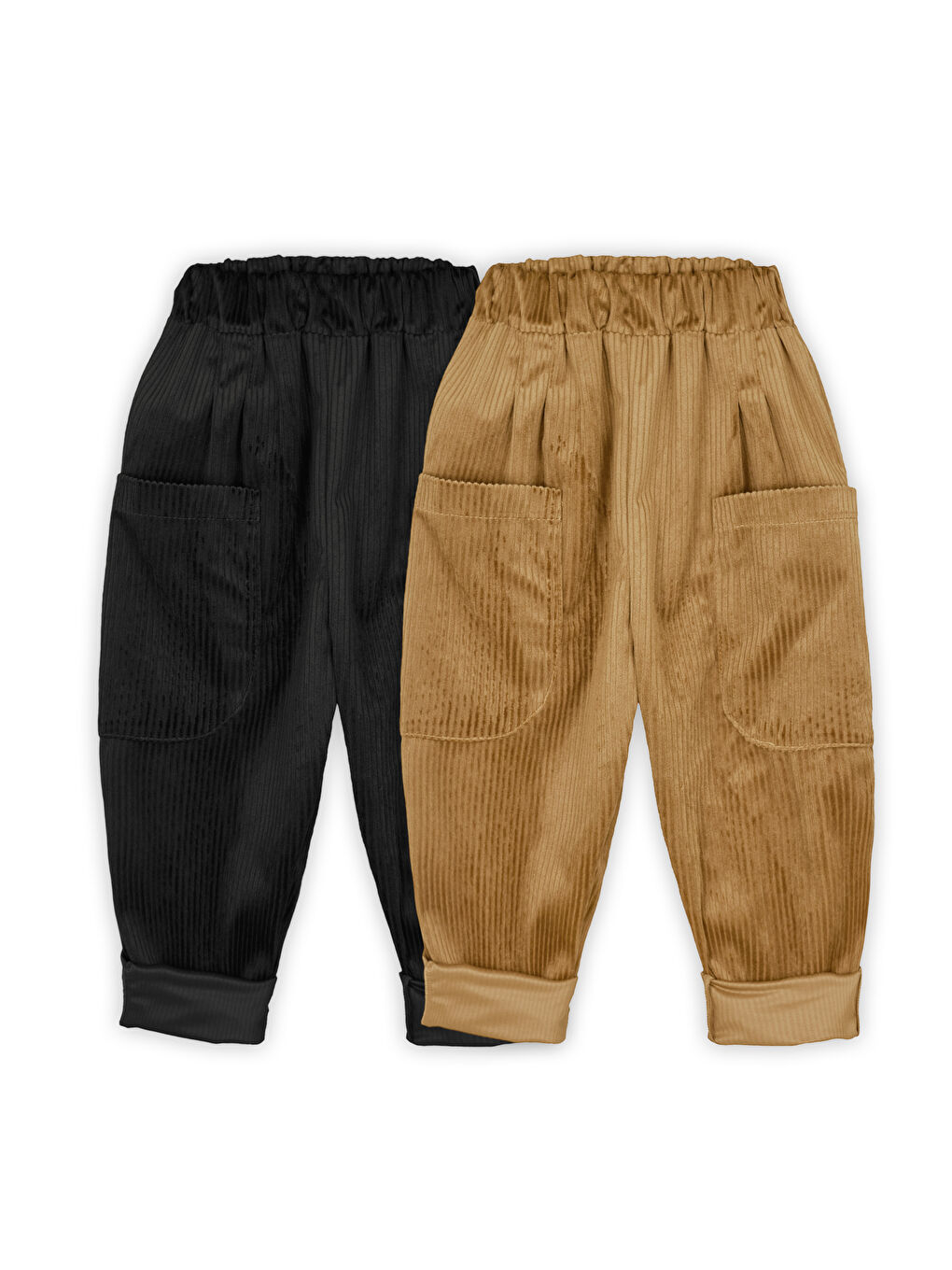 Sarı 2'li Paket Yumuşak Kadife Boyfriend Pantolon ( Camel&Siyah )