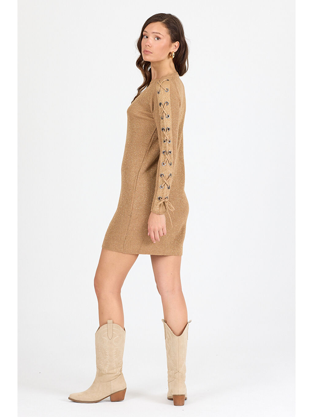 Kahverengi Kadın Triko Tunik 2405 (Standart Beden s-m-l-xl Beden Uyumludur)-3