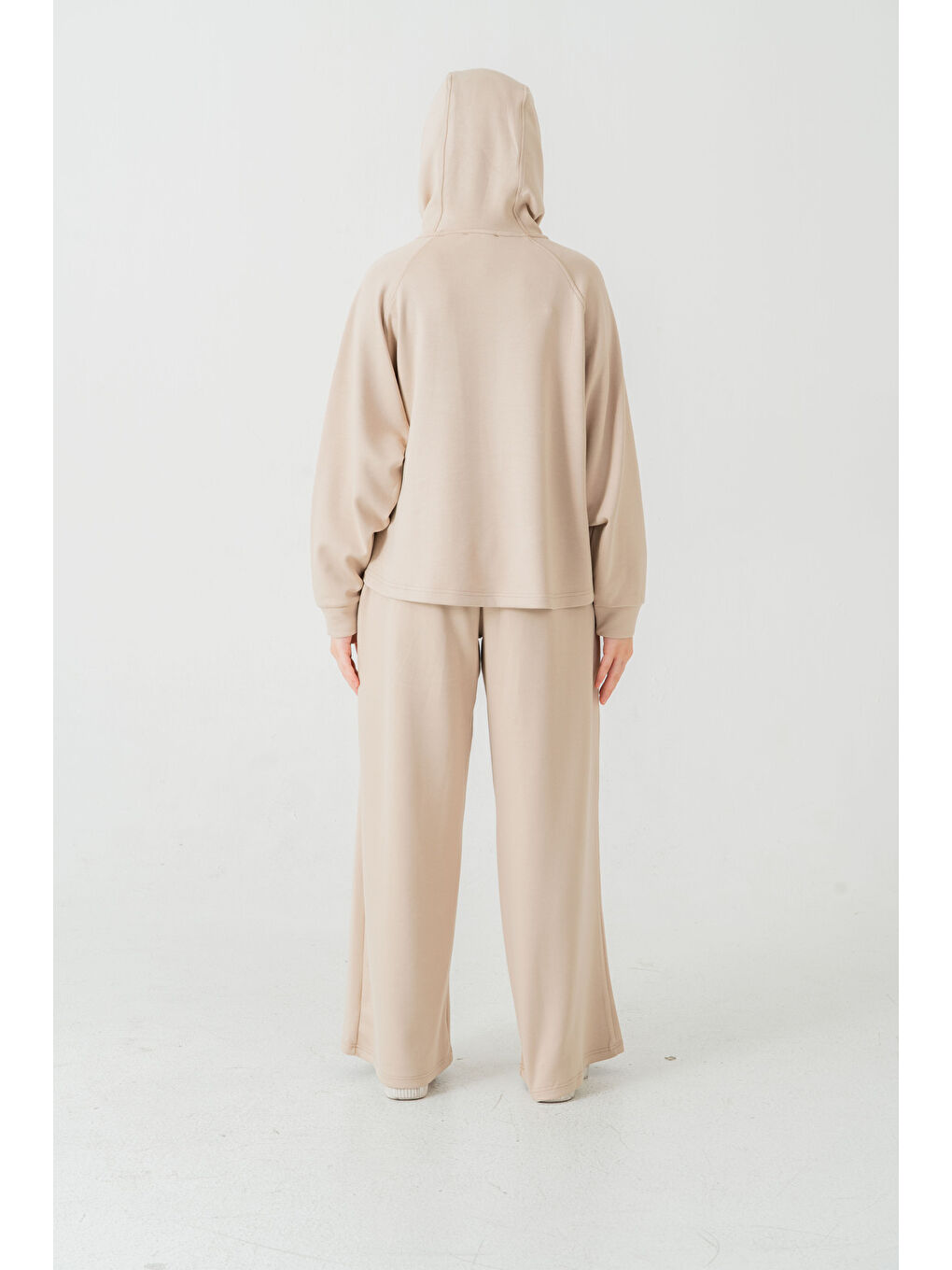 Bej Kapüşonlu Kadın Sweat Takım-9