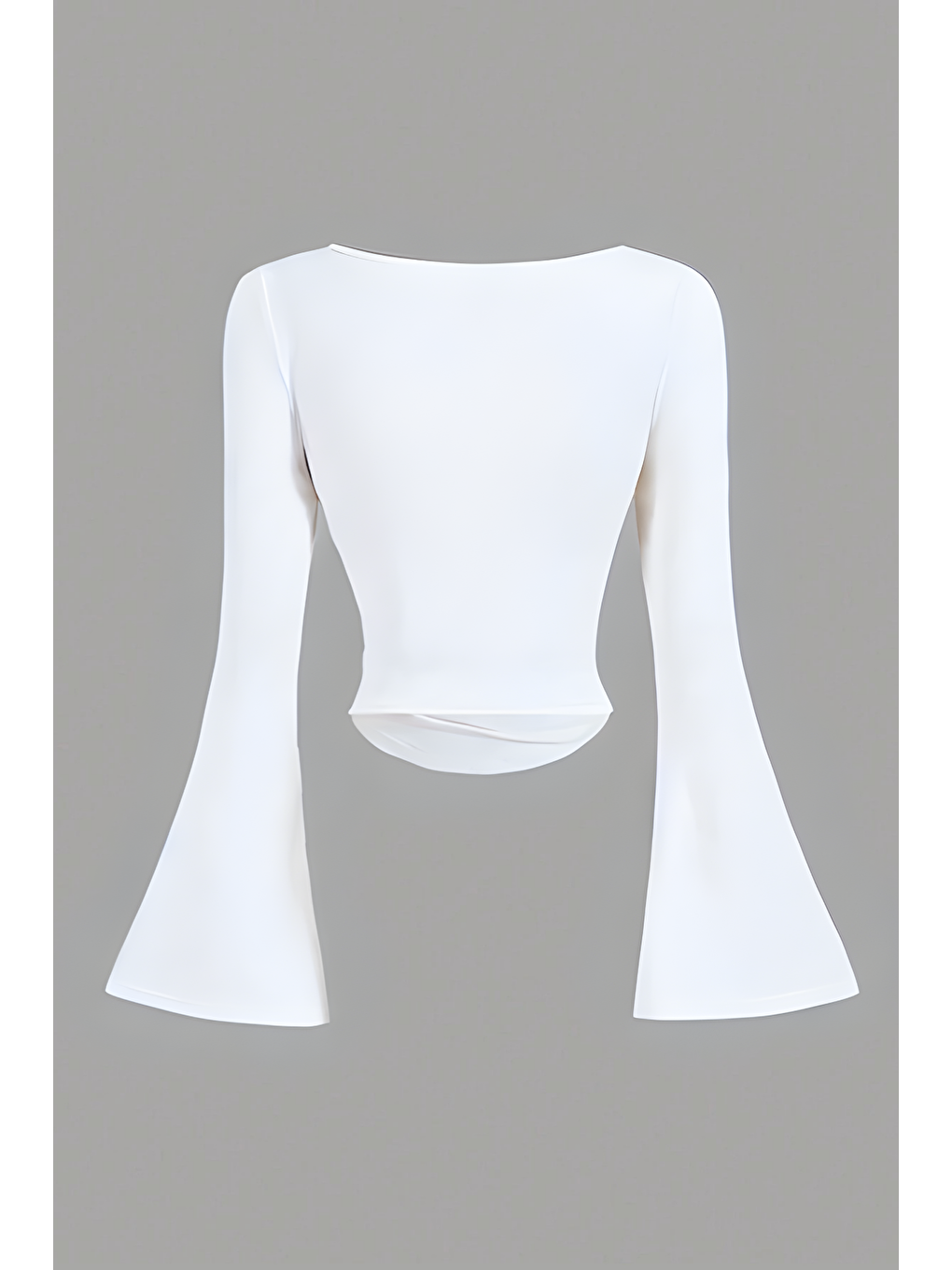Kadın Beyaz Elastanlı Drapeli Uzun İspanyol Kollu Crop Bluz-4