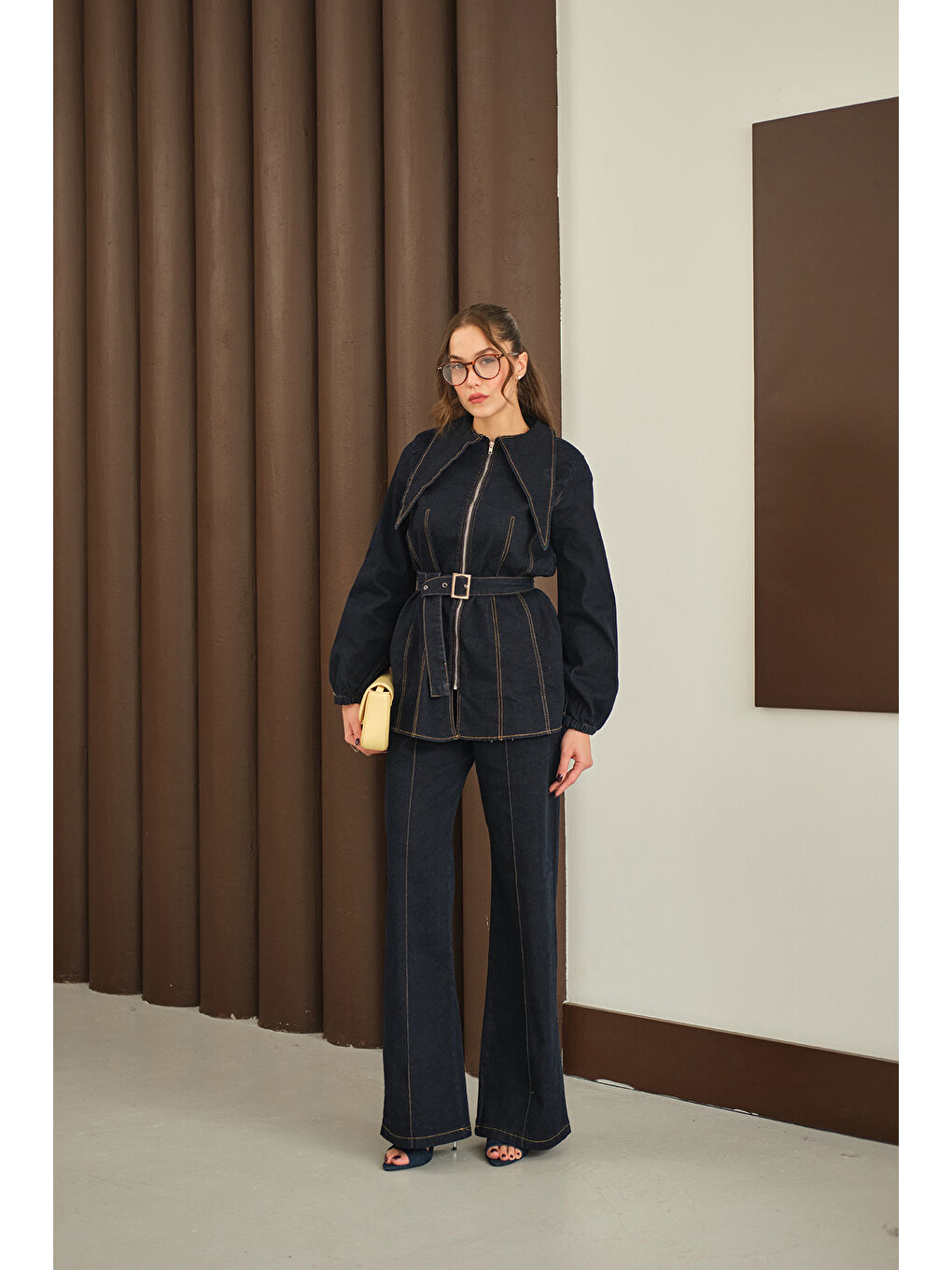 Kadın Dikiş Detay Jean Takım Lacivert-1