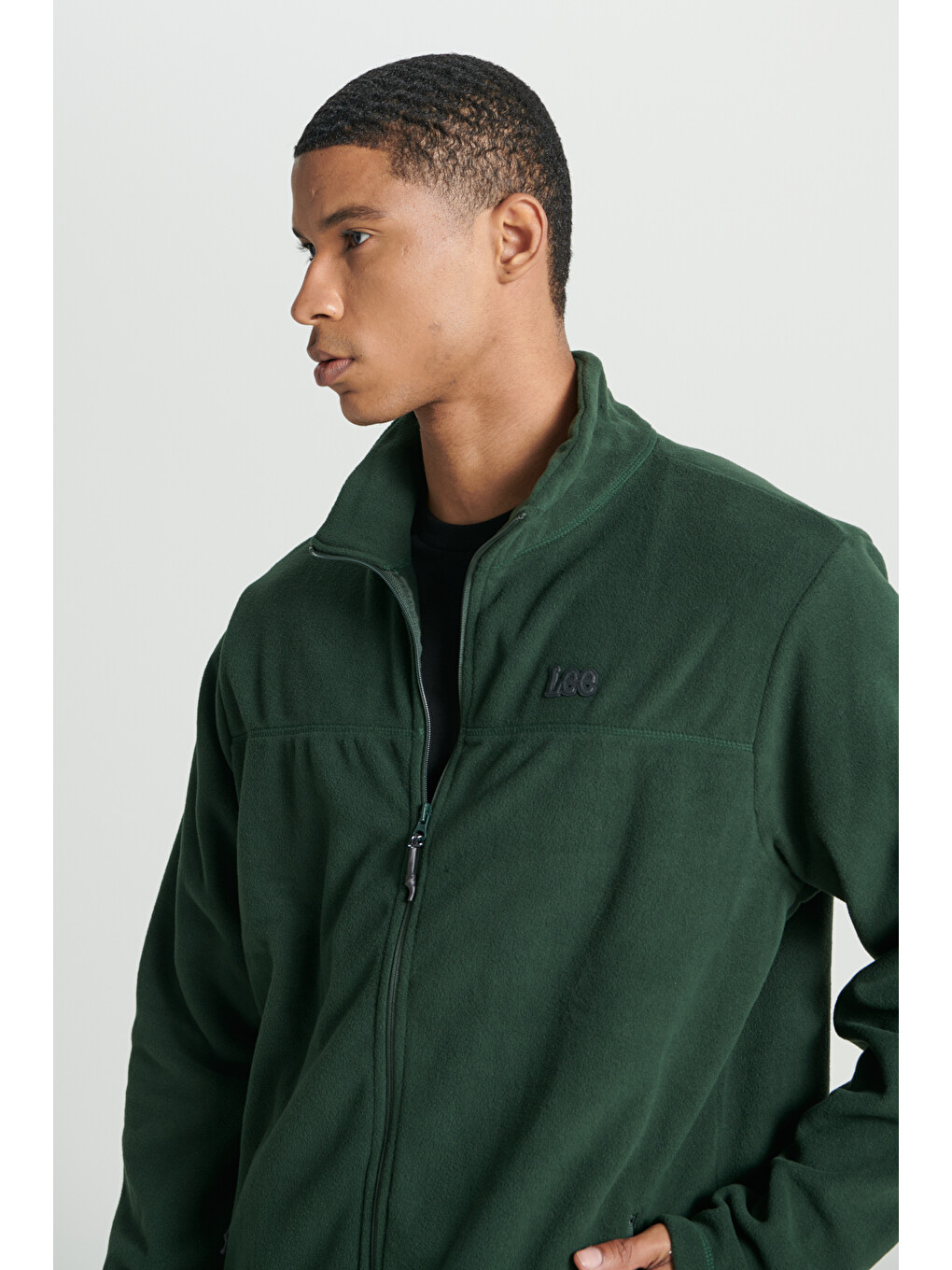Regular Fit Normal Kesim Dik Yaka Fermuarlı Yeşil Polar Ceket-4