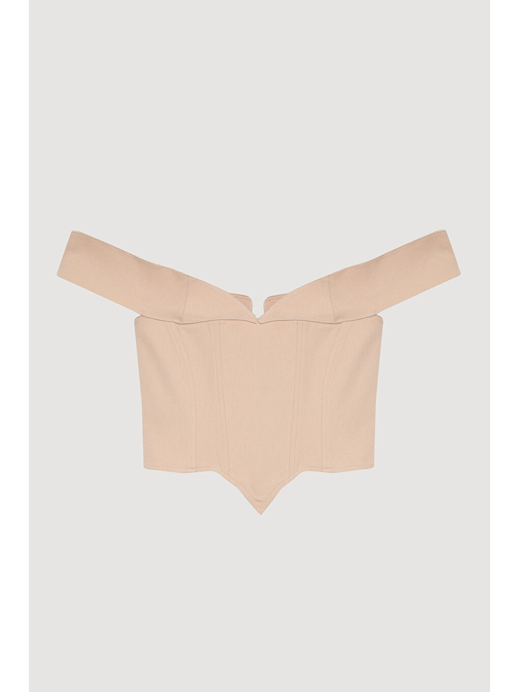 Bej Sırtı İp Bağlamalı Asimetrik Crop Bluz Taş