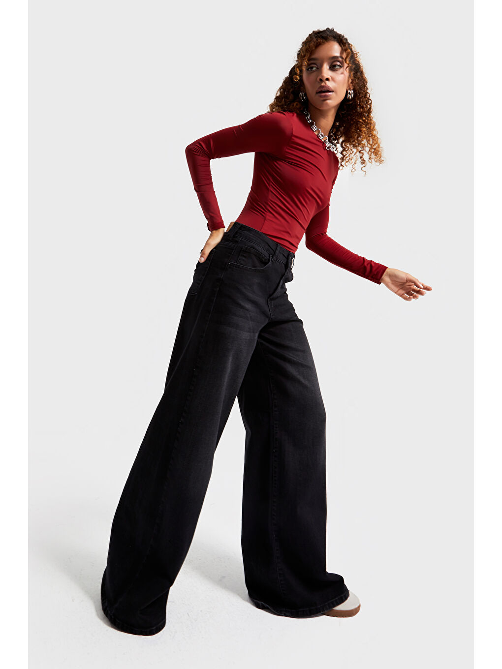 Gri Kadın Füme Renk 2w5-1 LYL36 Palazzo Fit Elastanlı Esnek Kumaş İç Boy 83cm Denim Jean-1