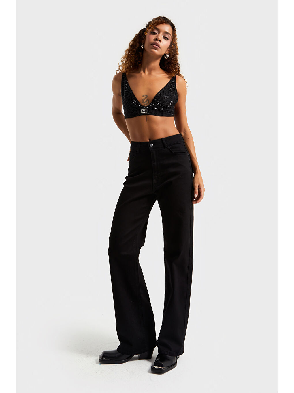 Kadın Siyah Renk 1w5-1 Straight Fit Elastanlı Esnek Kumaş İç Boy 80cm Yüksek Bel Denim Jean-2