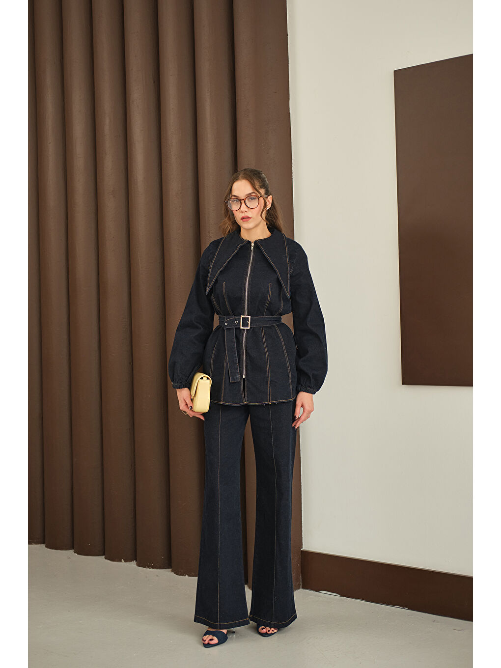 Kadın Dikiş Detay Jean Takım Lacivert-2