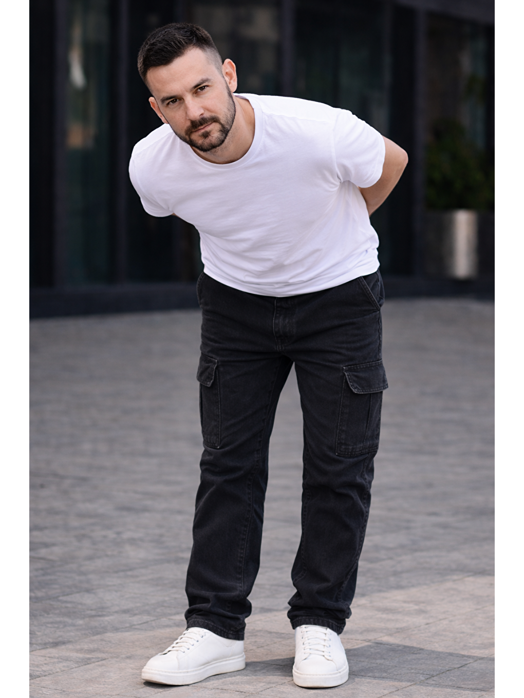 Gri Erkek Trend Bol Paça Günlük Kargo Füme Baggy Pantolon-2