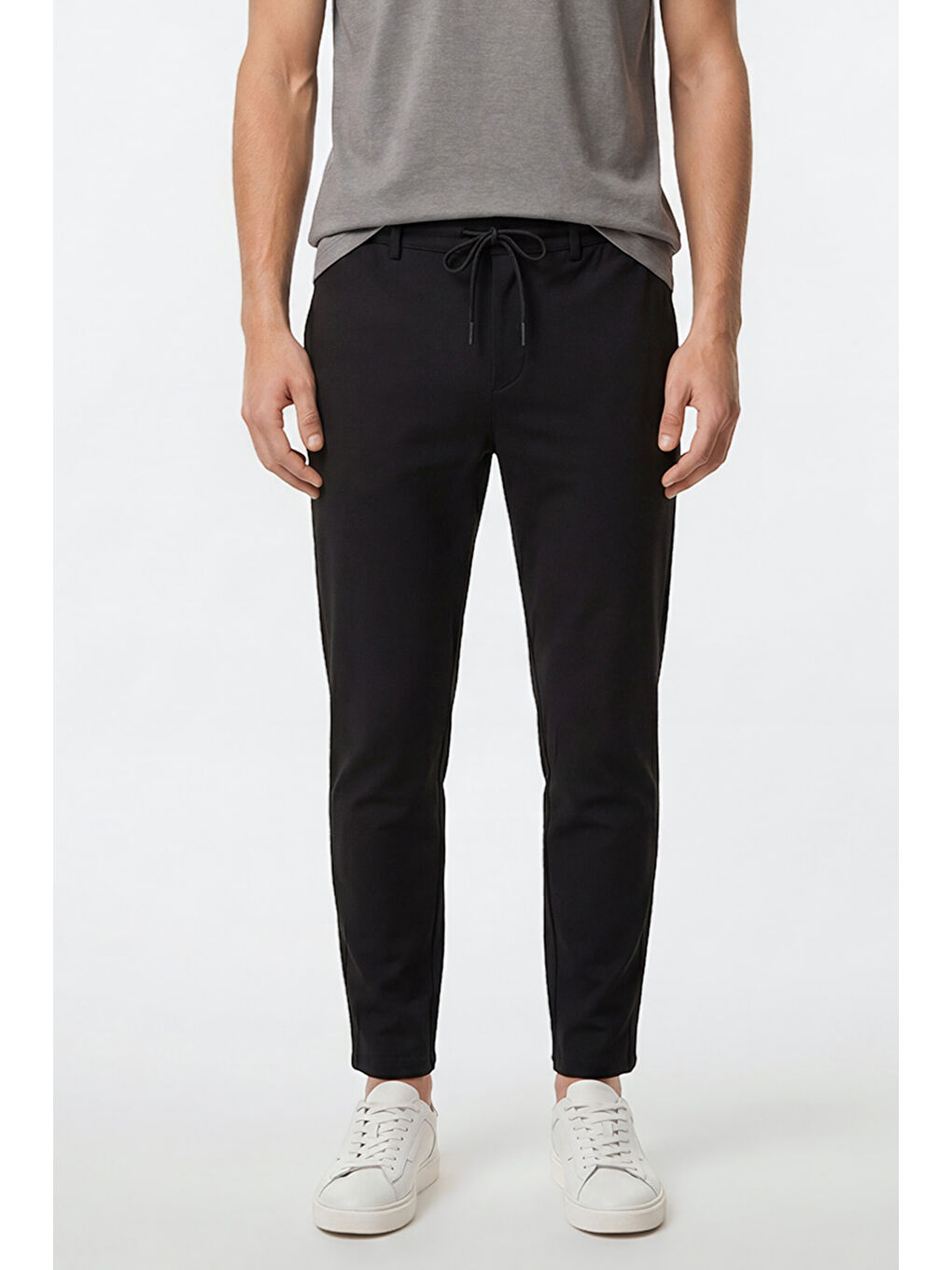 Erkek Siyah Jogger Slim Fit Dar Kesim Yan Cepli Beli Bağlamalı Pantolon-1