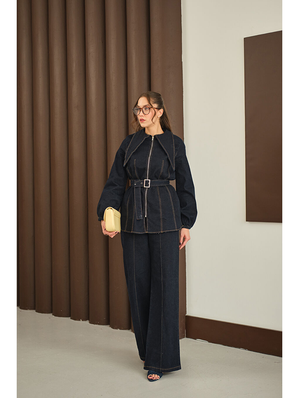 Kadın Dikiş Detay Jean Takım Lacivert-3