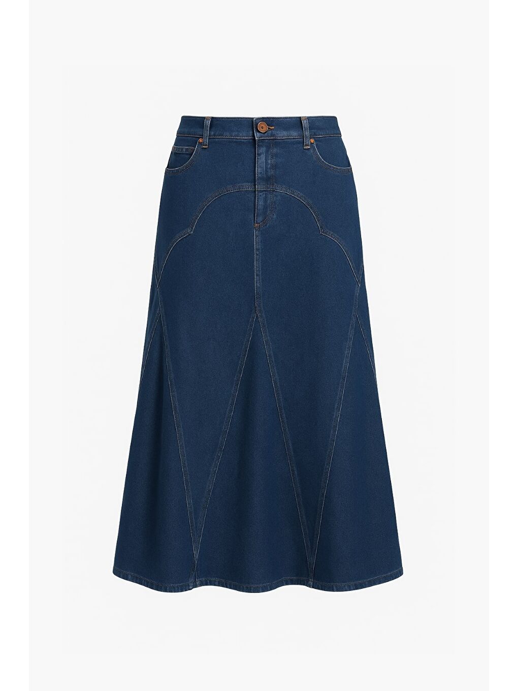 Parça Volanlı Lacivert Maksi Denim Etek-3