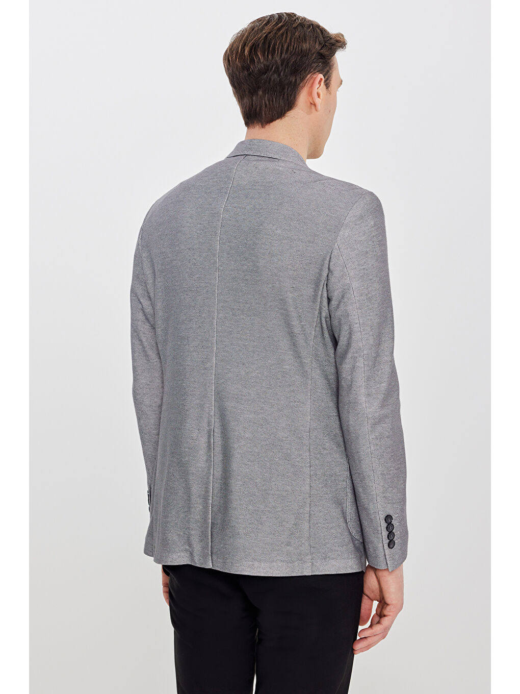 Erkek Antrasit Pamuklu Slim Fit Dar Kesim Mono Yaka Torba Cepli Blazer Ceket-5