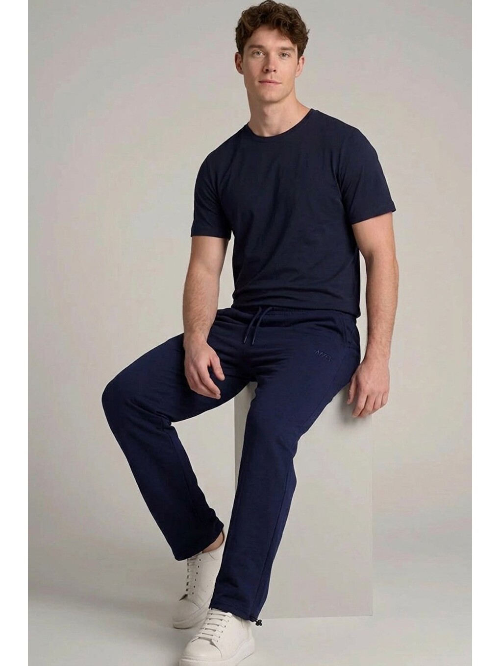 Erkek Trend Baskılı Beli Lastikli Lacivert Baggy Eşofman Altı-1