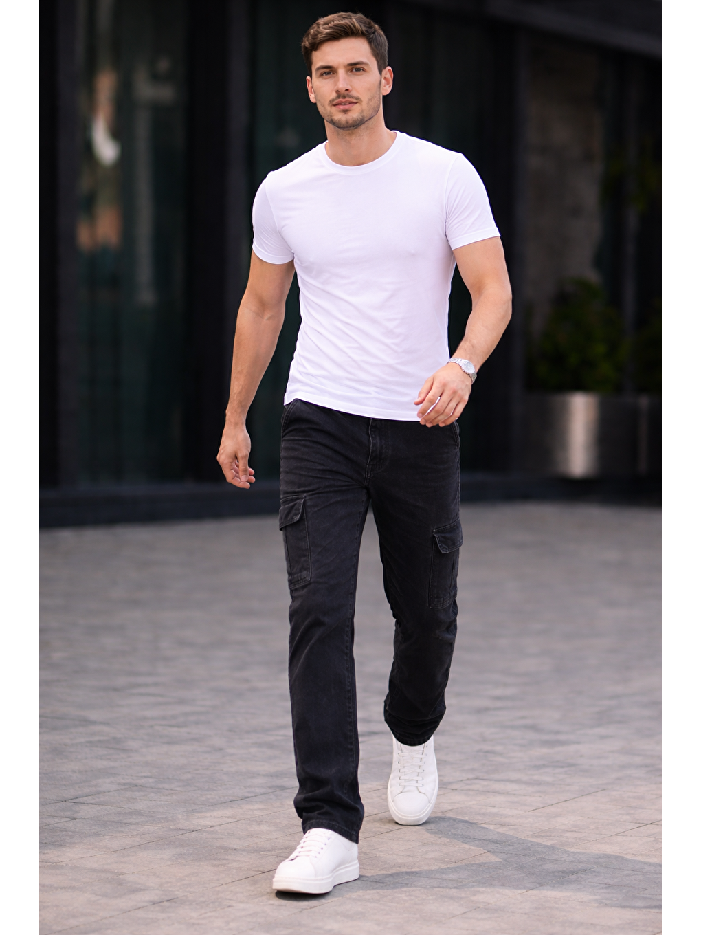 Gri Erkek Trend Bol Paça Günlük Kargo Füme Baggy Pantolon-3