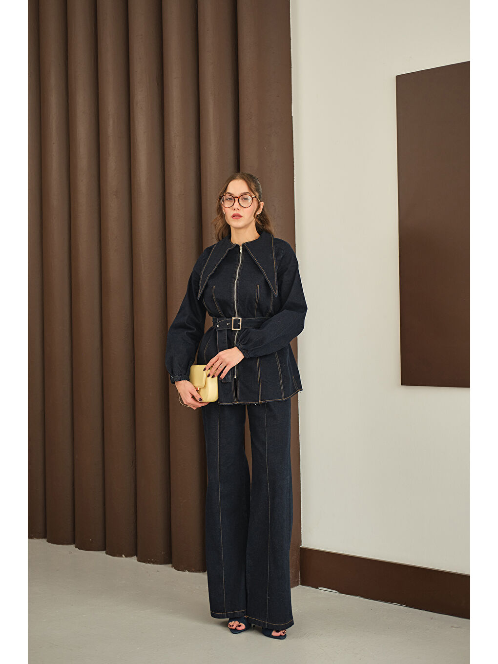 Kadın Dikiş Detay Jean Takım Lacivert-4