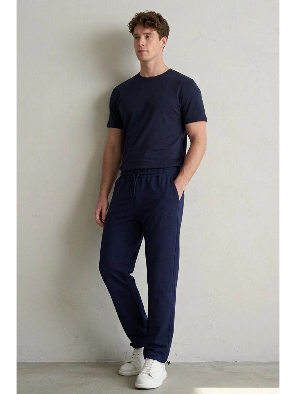 Erkek Trend Baskılı Beli Lastikli Lacivert Baggy Eşofman Altı-2