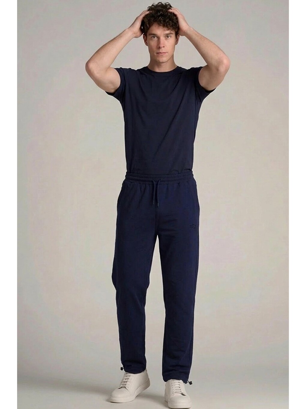 Erkek Trend Baskılı Beli Lastikli Lacivert Baggy Eşofman Altı-3