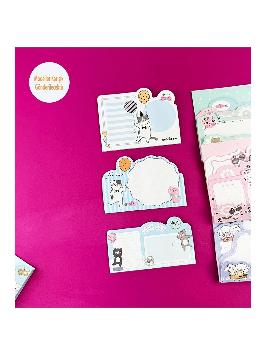3 lü Sevimli Kedi Tasarımlı Post it