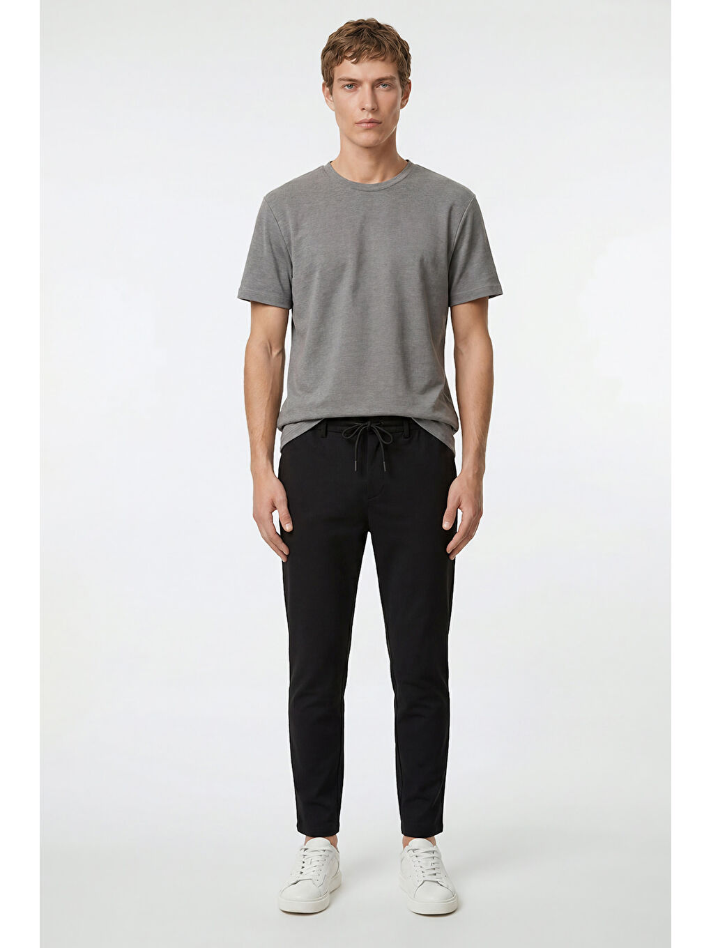 Erkek Siyah Jogger Slim Fit Dar Kesim Yan Cepli Beli Bağlamalı Pantolon-2