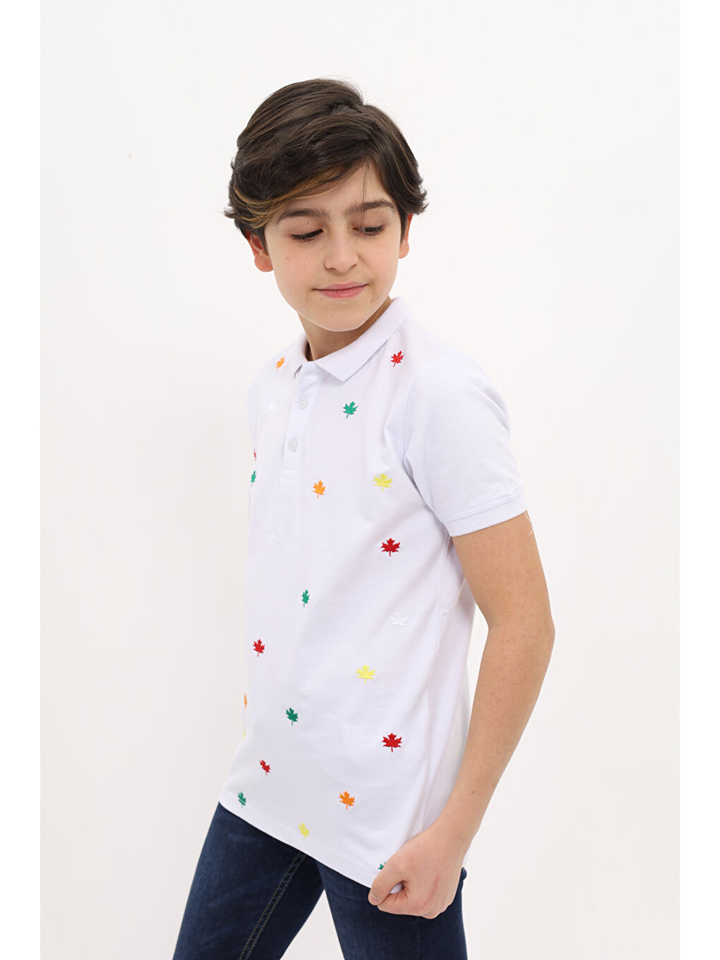 Beyaz Erkek Çocuk Nakışlı Tişört-1