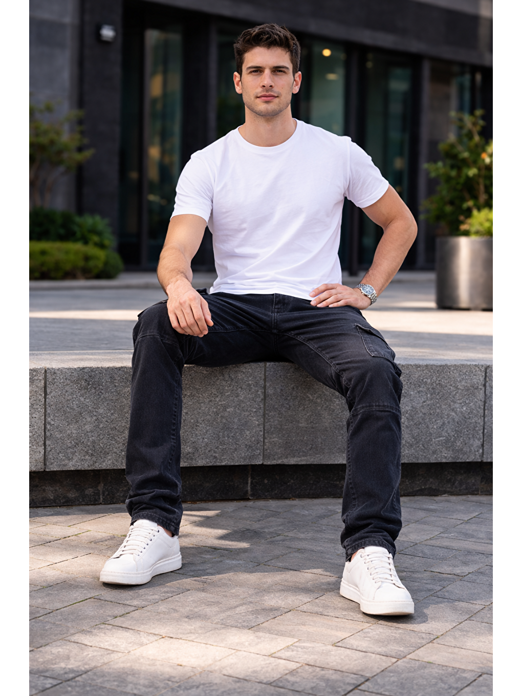 Gri Erkek Trend Bol Paça Günlük Kargo Füme Baggy Pantolon-4