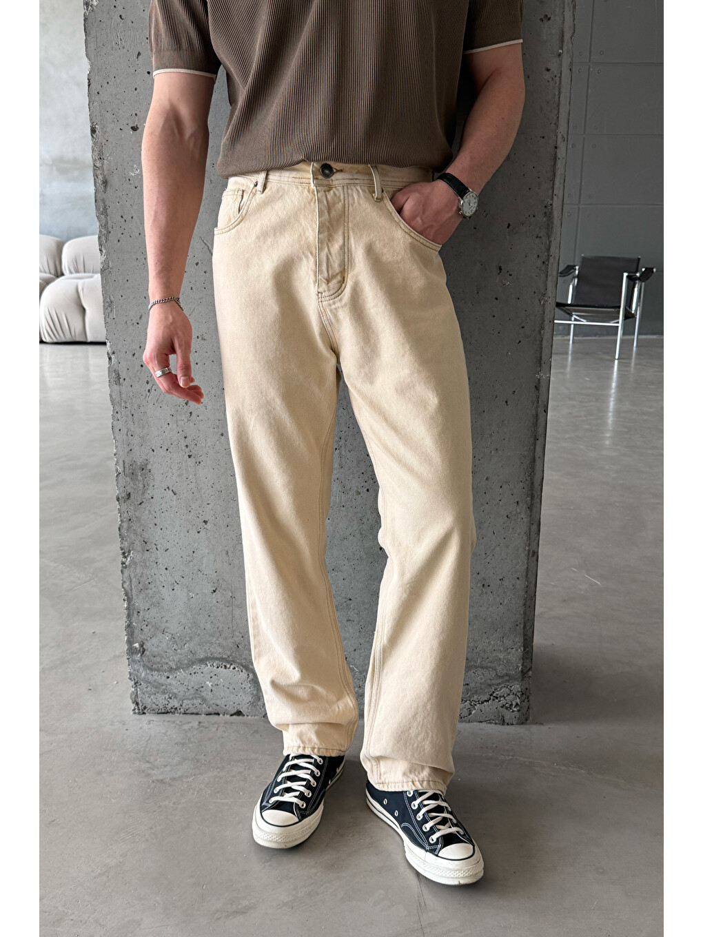 Bej Erkek Regular Jean Pantolon