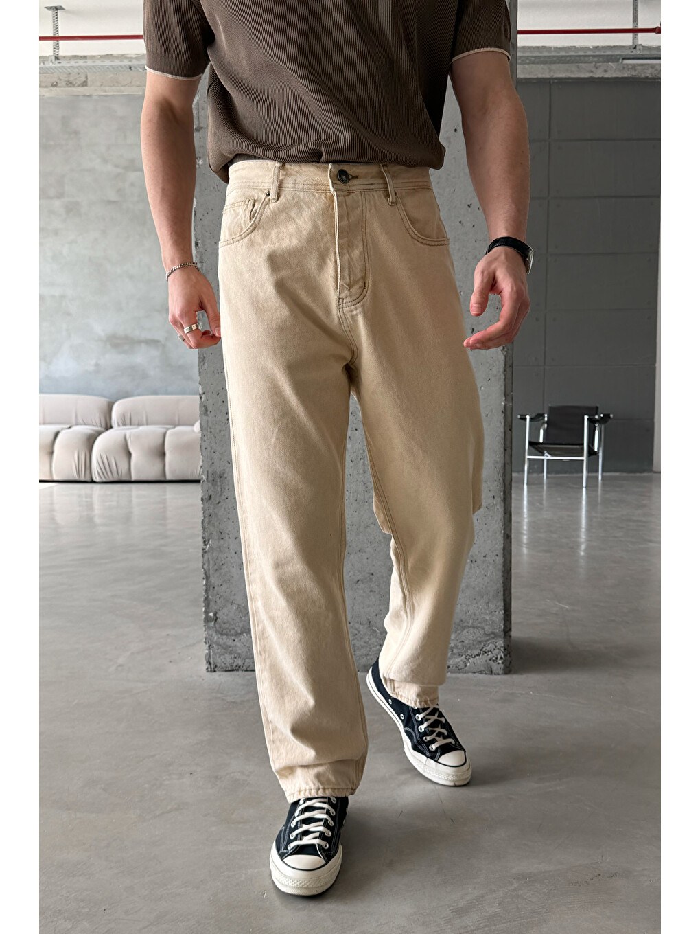 Bej Erkek Regular Jean Pantolon-2