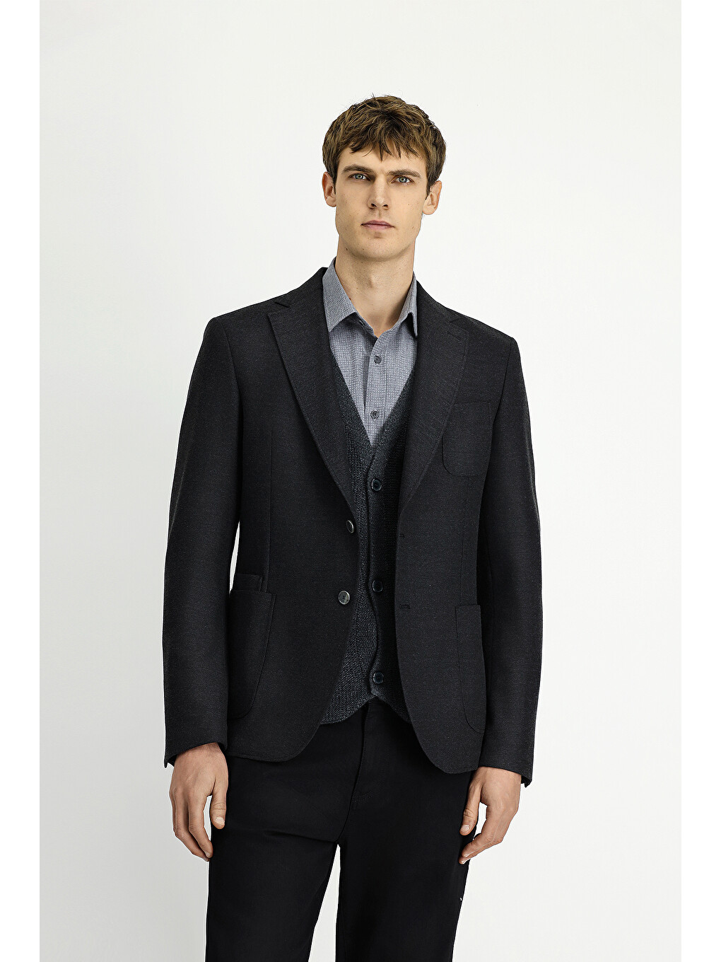 Antrasit Muscle Fit Elastanlı Spor Blazer Ceket-3