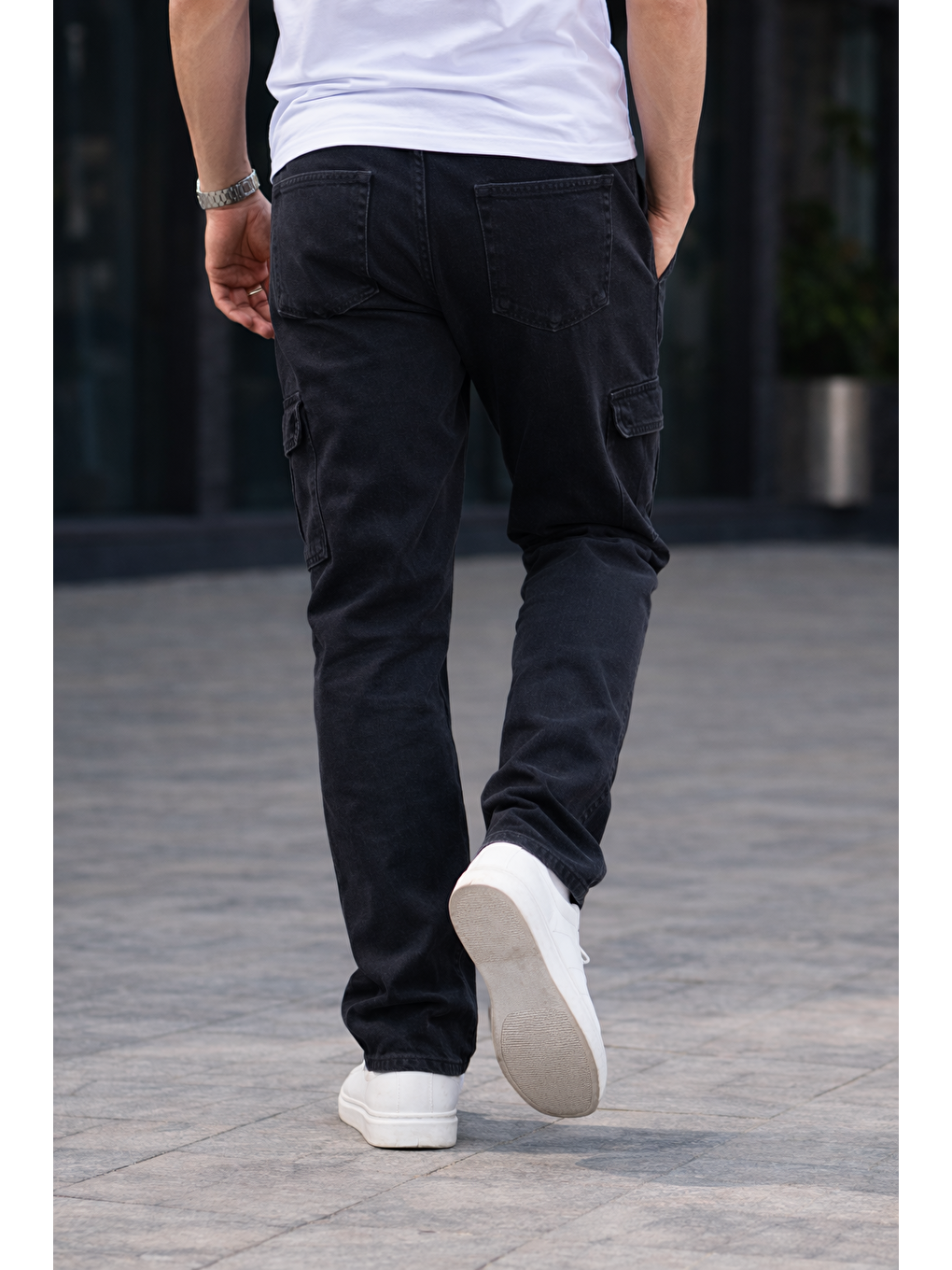 Gri Erkek Trend Bol Paça Günlük Kargo Füme Baggy Pantolon-5