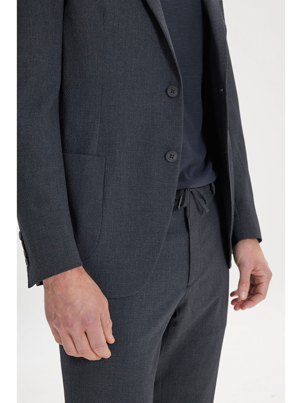 Erkek Antrasit Slim Fit Dar Kesim Mono Yaka Kazayağı Desenli Ceket-4