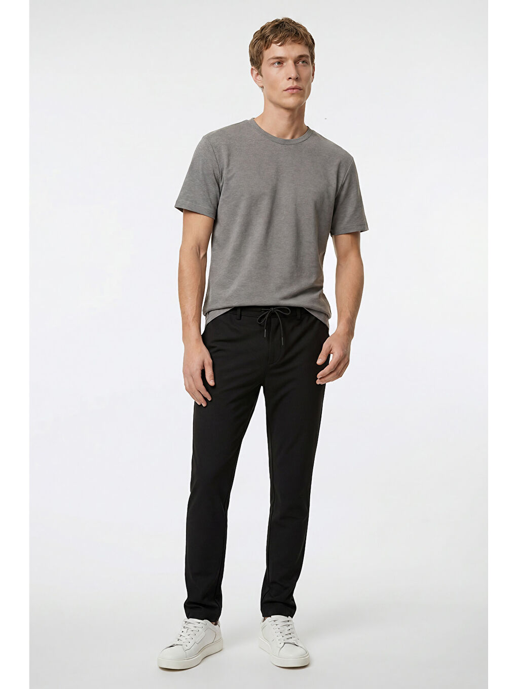 Erkek Siyah Jogger Slim Fit Dar Kesim Yan Cepli Beli Bağlamalı Pantolon-3