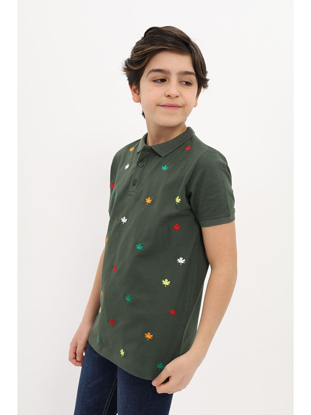 Haki Erkek Çocuk Nakışlı Tişört-1