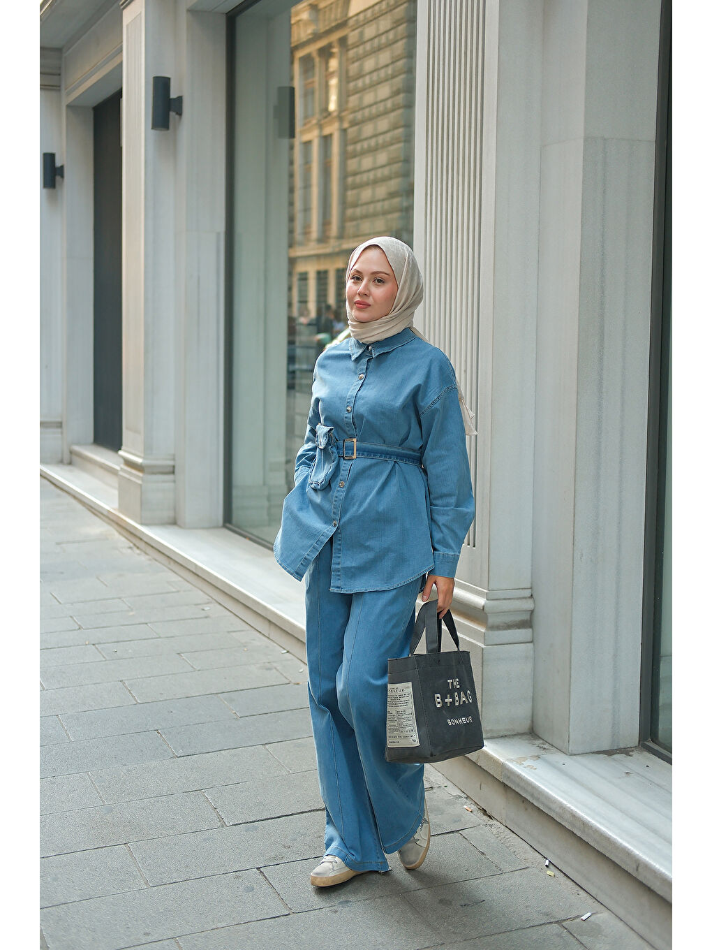 Kadın Çıtçıt Detay Jean Takım Açık Mavi-1