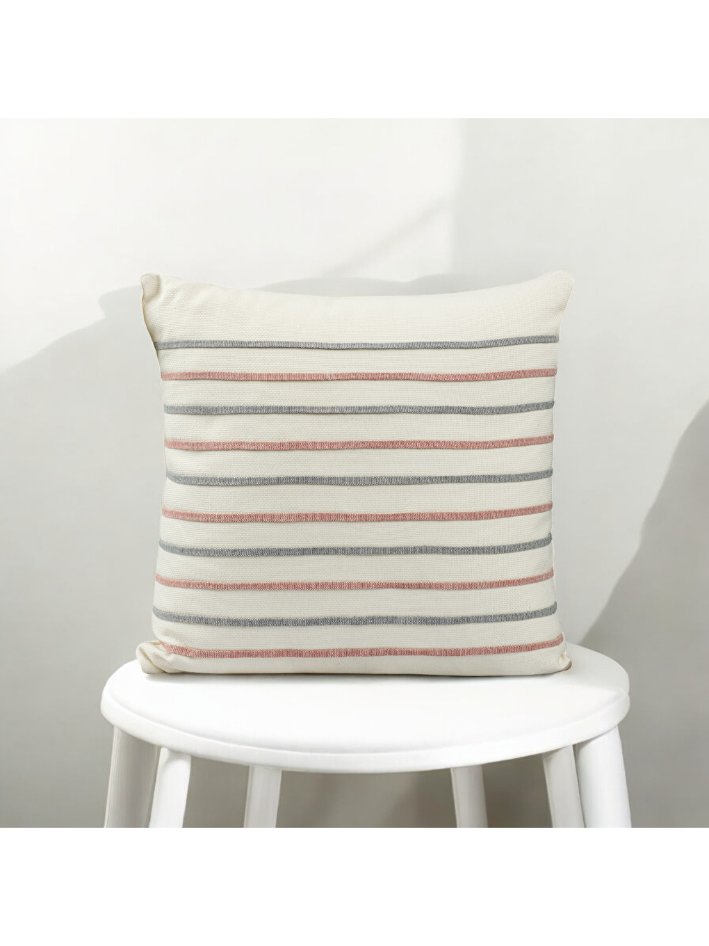 Bej Bohem tarzı Keten-Pamuklu Çizgi Desenli  45x45 Kırlent Kılıfı