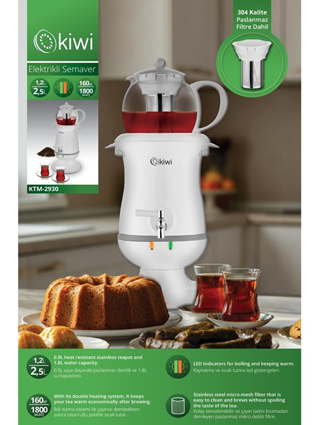 Elektrikli Semaver Çay Makinesi Ktm-2930 2,5 Lt Kapasite-1