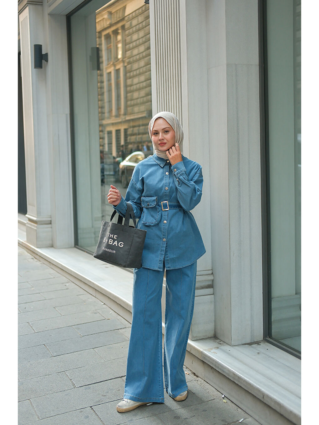 Kadın Çıtçıt Detay Jean Takım Açık Mavi-2