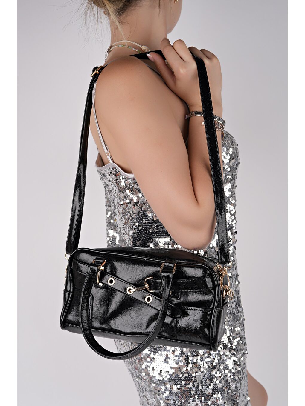 Siyah ROSALİE Kadın Kemer Detaylı El ve Omuz Çantası-2